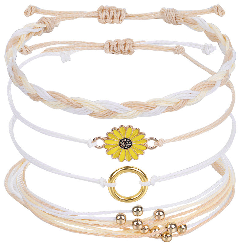 Wholesale Small Daisy Wax Thread Beads Bracelet Set